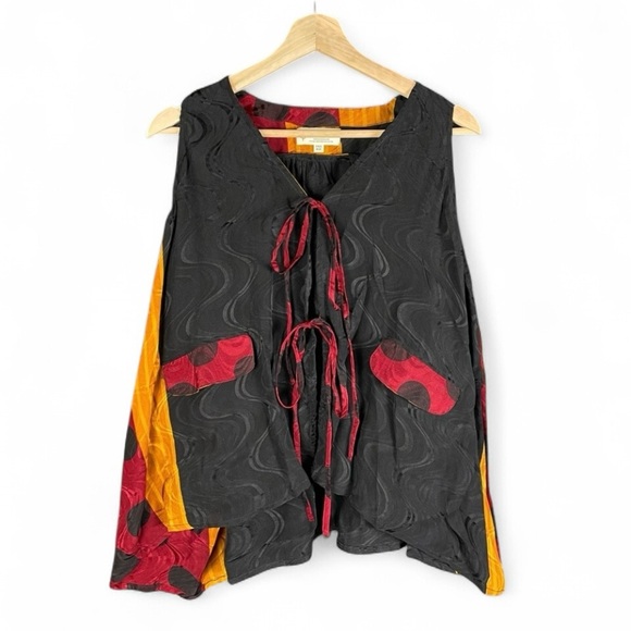 Kantha Bae Women’s OS Boho Hippie Open Tie Front Sleeveless Vest Slouchy Blouse - Picture 1 of 9